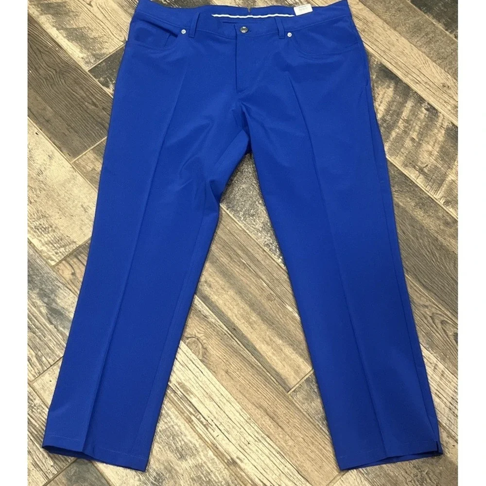 J Lindeberg Men's Slim Fit 5 Pocket Flat Front Golf Ankle Pants Royal Blue 35x28